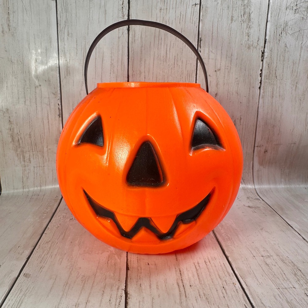 Vintage 1980 Carolina Enterprises Jack O Lantern Pumpkin‎ Candy Bucket Orange